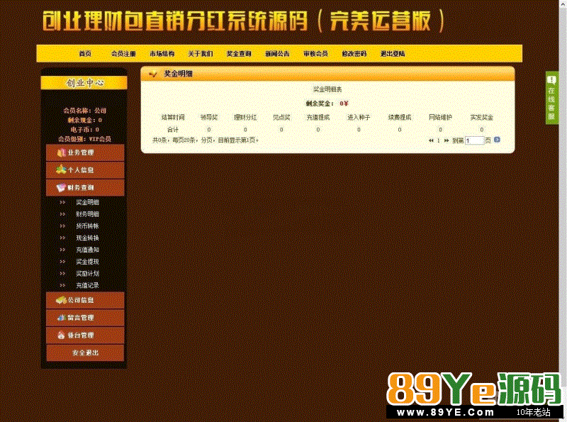 ASP创业理财包直销分红系统源码(完美运营版) 源码类型：ASP + access 管理账号：888888 所有密码都是：1 申明：本版为纯净版，独家去除3个后门，独家修复 转账漏洞